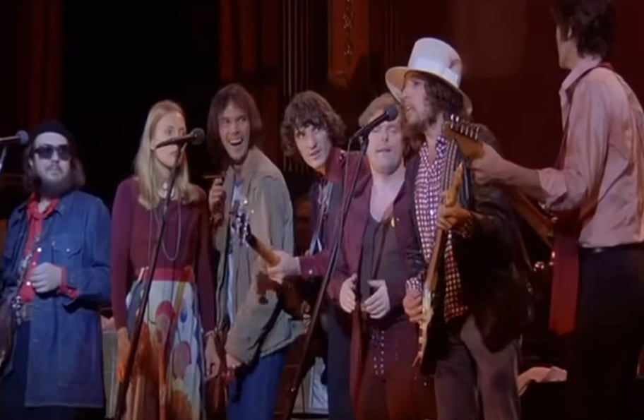 Neil Young, Bob Dylan, Joni Mitchell e la band
