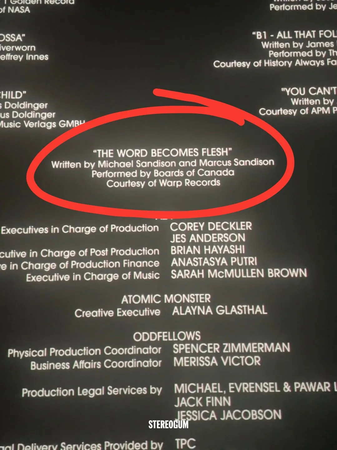 I Titoli di coda di Backrooms con la citazione ai Boards Of Canada